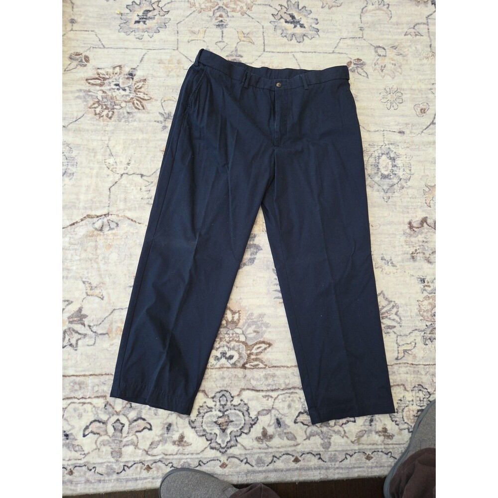 #415 Haggar Pants Men 38x29 Blue Chino Casual Zip Fly Polyester Cotton